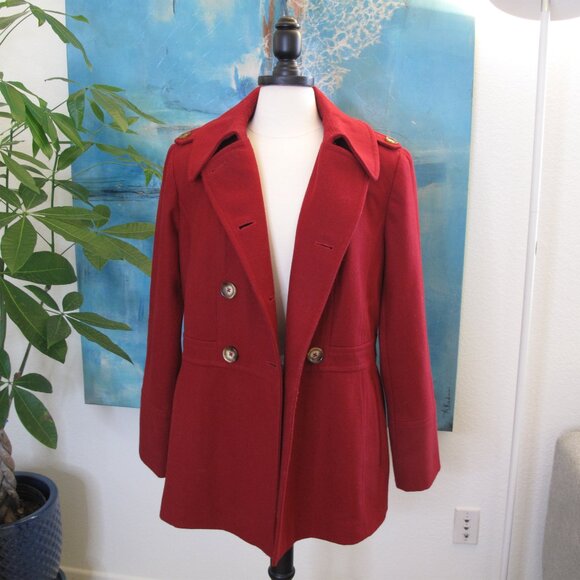 MICHAEL KORS Red Wool Blend Pea Coat - Picture 5 of 10